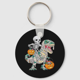 Fun Skeleton Riding Mummy Dinosaur T rex Halloween Key Ring