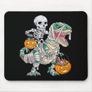 Fun Skeleton Riding Mummy Dinosaur T rex Halloween Mouse Mat