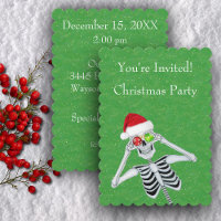 Fun Skeleton Santa Hat Ornament Eyes on Green Gold