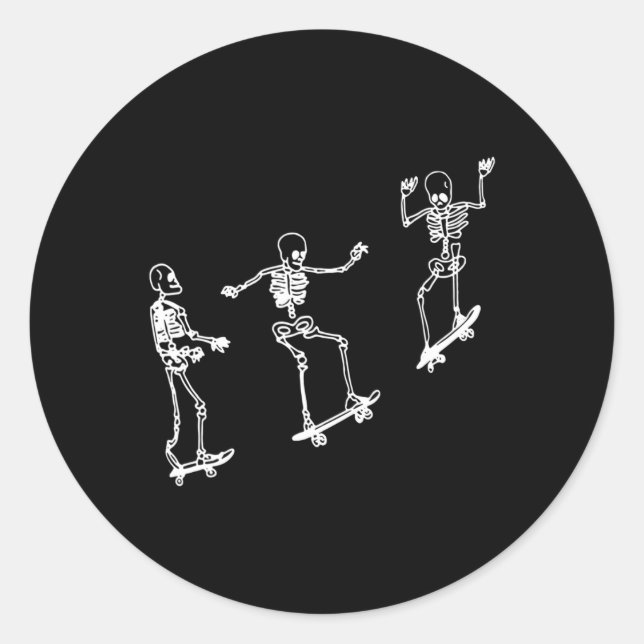 Fun Skeleton Skateboard Halloween Skateboarding Sk Classic Round Sticker (Front)