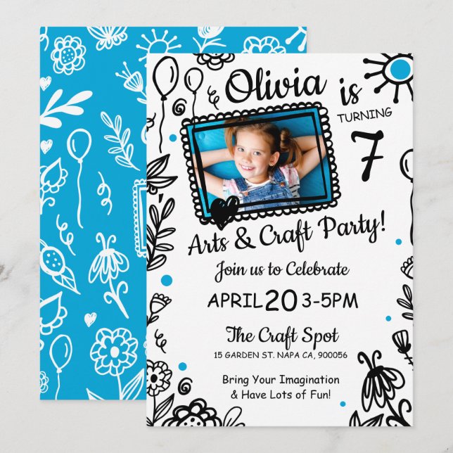 Fun Sketch Doodle Crafts Birthday Party Invitation (Front/Back)