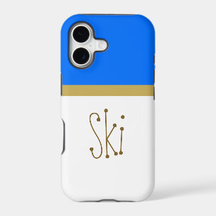 Fun SKI Text Bright Blue Snowy White Colour Block
