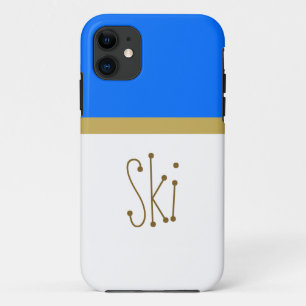 Fun SKI Text Bright Blue Snowy White Colour Block iPhone 11 Case