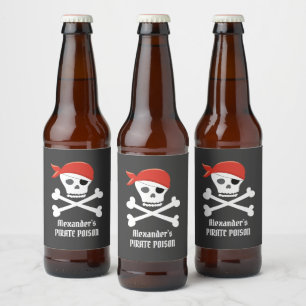 Fun Skull Crossbones Pirate Poison Personalised Beer Bottle Label