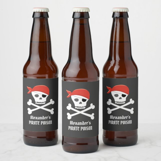 Fun Skull Crossbones Pirate Poison Personalised Beer Bottle Label (Bottles)