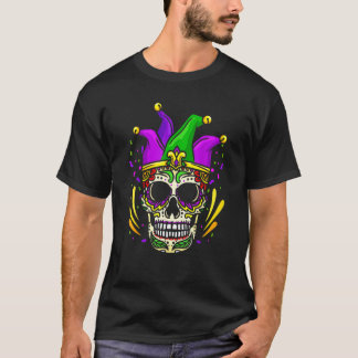 Fun Skull Jester Hat Masked Beads Mardi Gras Party T-Shirt