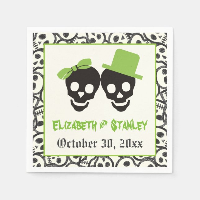 Fun skulls Halloween green and black wedding Napkin (Front)