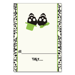 Fun skulls Halloween green wedding escort card