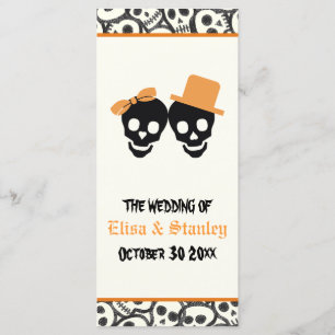 Fun skulls Halloween orange wedding program Programme