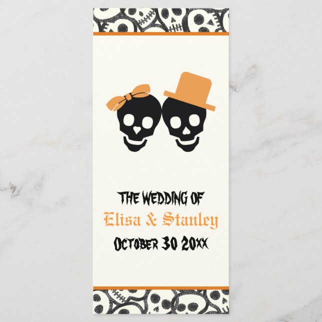 Fun skulls Halloween orange wedding program Programme (Front)