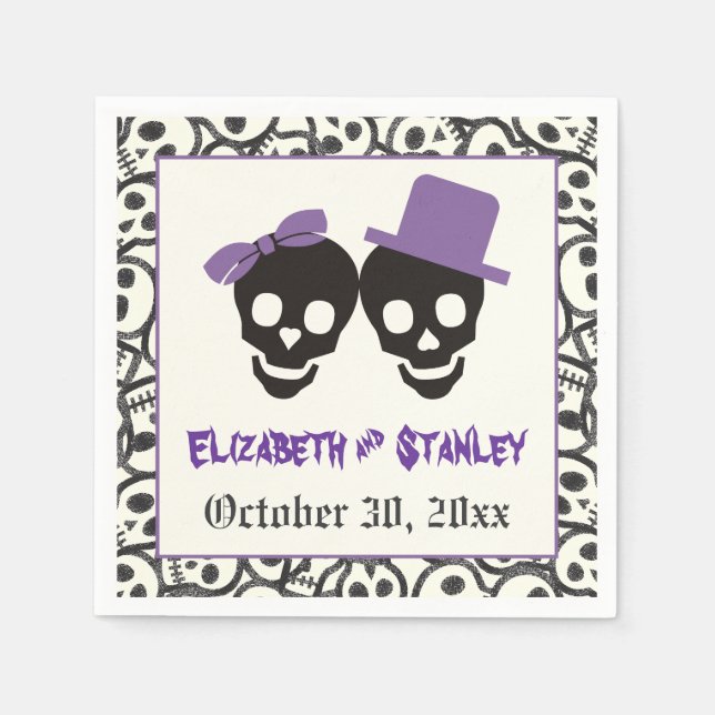 Fun skulls Halloween purple and black wedding Napkin (Front)