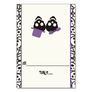 Fun skulls Halloween purple wedding escort card