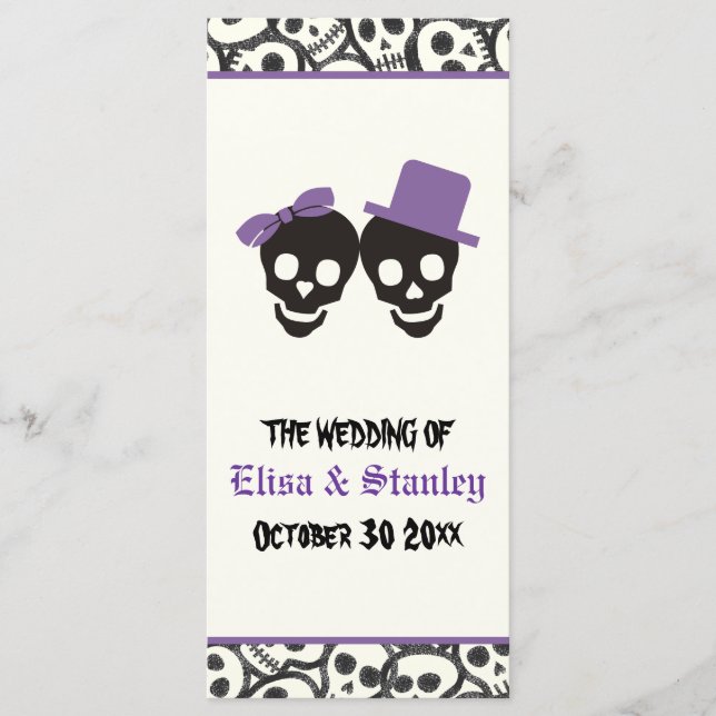 Fun skulls Halloween purple wedding program Programme (Front)