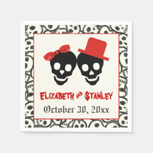 Fun skulls Halloween red and black wedding Napkin