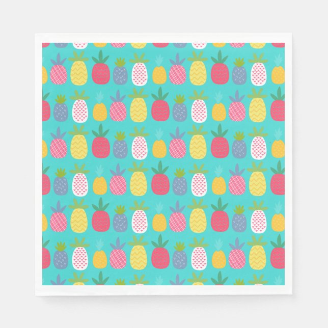 Fun sky blue colourful pineapple patterned  napkin (Front)
