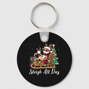 Fun Sleigh Boujee Cat Santa Sleigh Christmas Women Key Ring