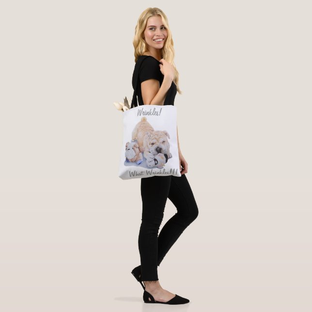 fun slogan and very cute shar pei puppy tote bag (On Model)