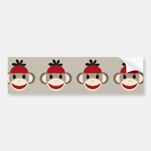 Fun Smiling Red Sock Monkey Happy Patterns Bumper Sticker (Front)