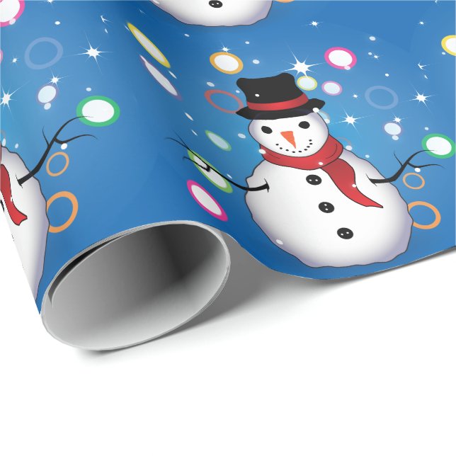 Fun Smiling Snowman Merry Christmas on BLUE Wrapping Paper (Roll Corner)