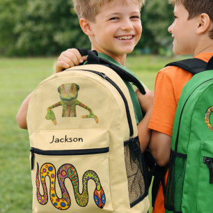 Fun Snake Chameleon Personalised Kids  Printed Backpack