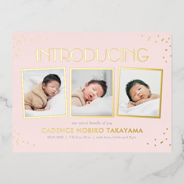 Fun Snapshots Real Foil Baby Announcement Postcard (Front)