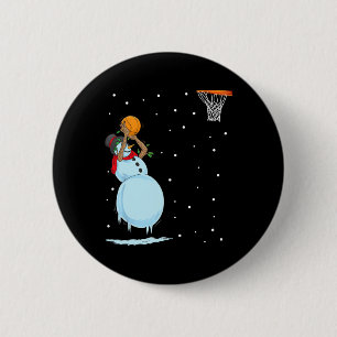 Fun Snowman Basketball Christmas 6 Cm Round Badge