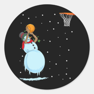 Fun Snowman Basketball Christmas  Classic Round Sticker