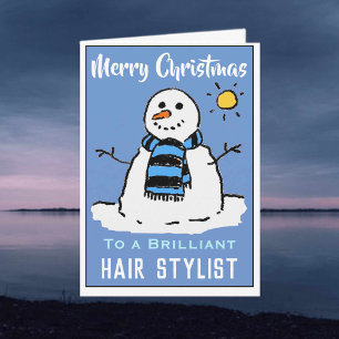 Fun Snowman Christmas Card for a Hair Stylist