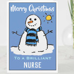 Fun Snowman Christmas Card for a Nurse<br><div class="desc">Fun snowman cartoon on a festive Christmas card. Christmas card for a Nurse.</div>