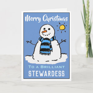 Fun Snowman Christmas Card for a Stewardess