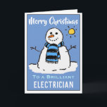 Fun Snowman Christmas Card. Holiday Card<br><div class="desc">Fun snowman cartoon on a festive Christmas card. Christmas card for an electrician.</div>