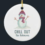 Fun Snowman Christmas Family Photo Ceramic Tree Decoration<br><div class="desc">Cute snowman Christmas holiday season ornament customisable to your specifics.</div>