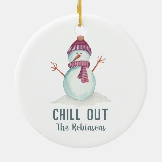 Fun Snowman Christmas Family Photo Ceramic Tree Decoration (Back)