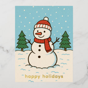 Fun Snowman Cute Christmas Foil Holiday Postcard