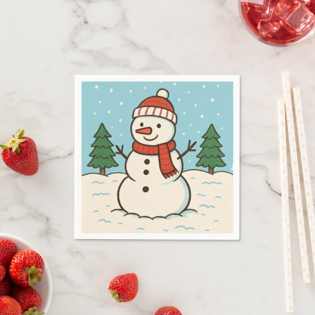 Fun Snowman Cute Christmas Napkin (Insitu)
