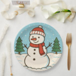 Fun Snowman Cute Christmas Paper Plate<br><div class="desc">Cute Christmas paper plates with a fun snowman illustration.</div>
