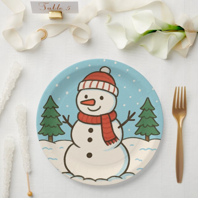 Fun Snowman Cute Christmas Paper Plate (Wedding)