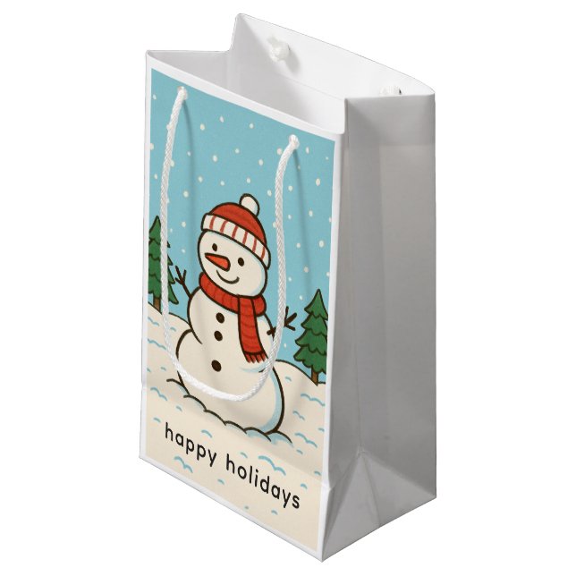 Fun Snowman Cute Christmas Small Gift Bag (Front Angled)