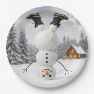 Fun Snowman Doing a Headstand  Paper Plate
