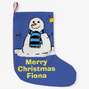 Fun Snowman in a Winter Scene. Small Christmas Stocking