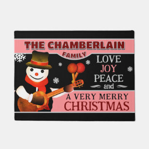 FUN Snowman in Hat and Scarf BLACK Christmas Doormat