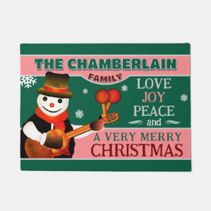 FUN Snowman in Hat and Scarf GREEN Christmas Doormat