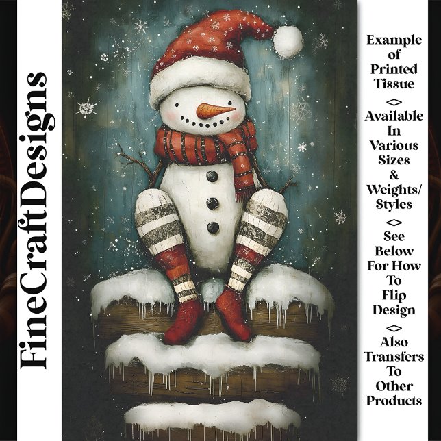 Fun Snowman in Red Santa Hat & Boots BA6 Decoupage Tissue Paper (Creator Uploaded)