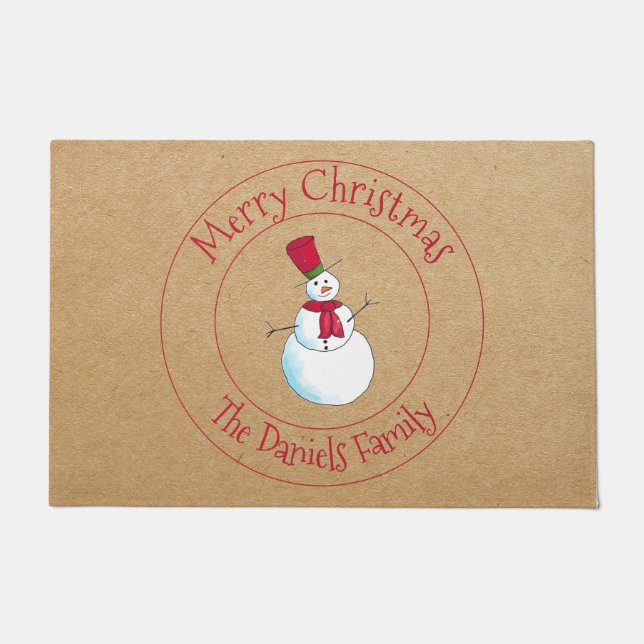 Fun Snowman Monogram Doormat (Front)