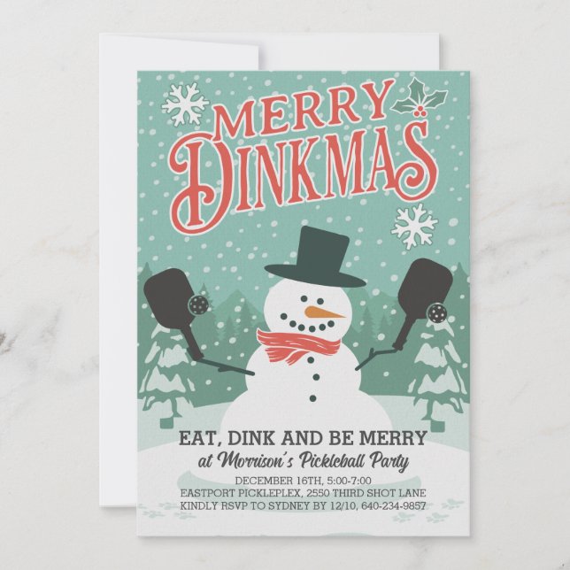Fun Snowman Pickleball Christmas Party Invitation (Front)