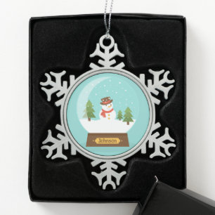 FUN! Snowman Snowflake - Personalised -Add Name Pewter Christmas Ornament