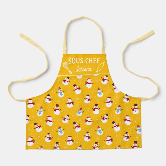 Fun snowman Sous chef winter Apron (Front)