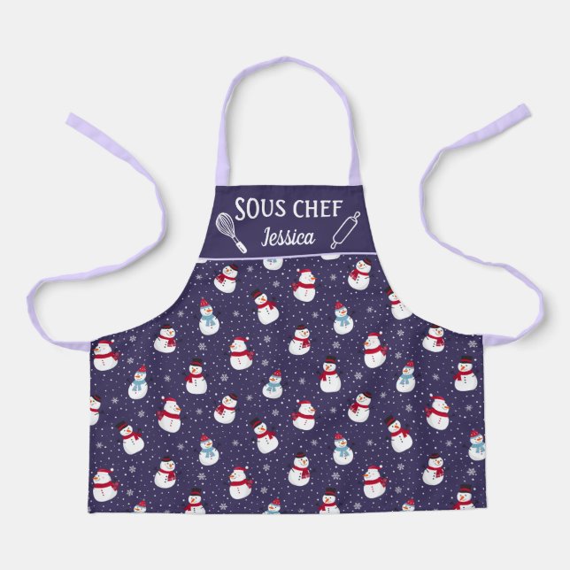 Fun snowman Sous chef winter Apron (Front)