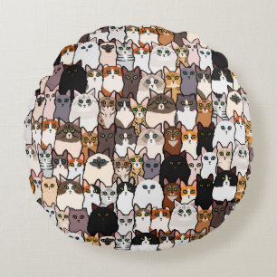 Fun So Many Cats and Kittens Collage Round Cushion