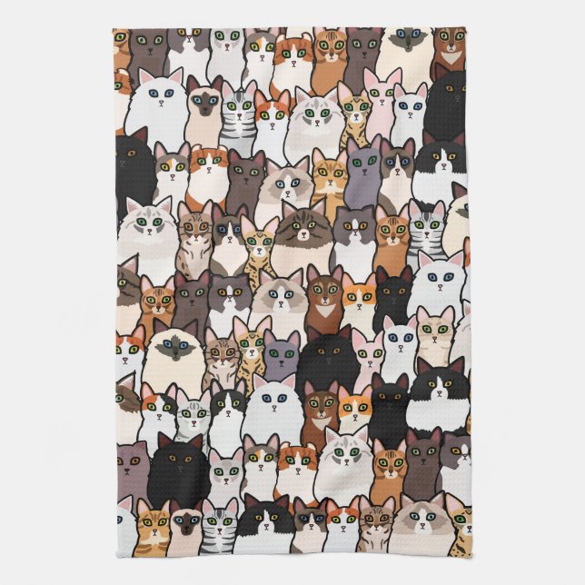 Fun So Many Cats and Kittens Collage  Tea Towel (Vertical)